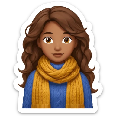 Cozy mixed girl with long wavy brown hair dressed for fall sticker