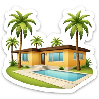 Mid century modern home with palm trees sticker