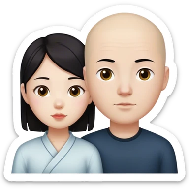 Dark hair Chinese girl loves bald white boy sticker