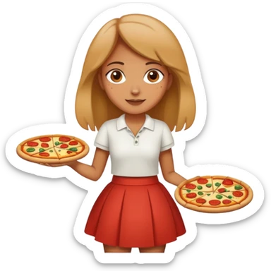 Girl wearing skirt with pizzas sticker