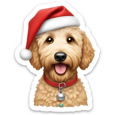 Golden doodle wearing Santa hat sticker