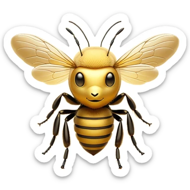 Cinematic Noble Bee Portrait Emoji, Poised and industrious, with a compact, fuzzy body in golden-yellow hues, delicate translucent wings, and a gentle, determined expression with focused eyes, Simplified yet sharp and sophisticated features, highly detailed, glowing with a soft, sunny radiance, high shine, intelligent and diligent, stylized with an air of natural elegance, focused and alert, soft glowing outline, capturing the essence of a watchful and confident bee that appears ready to buzz out of the screen with effortless authority! sticker