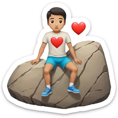 asian man tripping on rock with heart eyes sticker