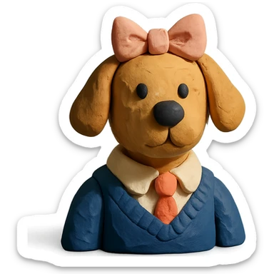 preppy dog with a pink head piece bow in claymation style sticker