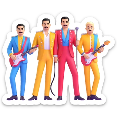 Freddie Mercury with Queen band members in colorful outfits sticker