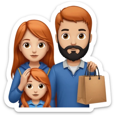 Chica con cabello cobrizo largo y chico con barba negra o os dos con bolsas de compras  sticker