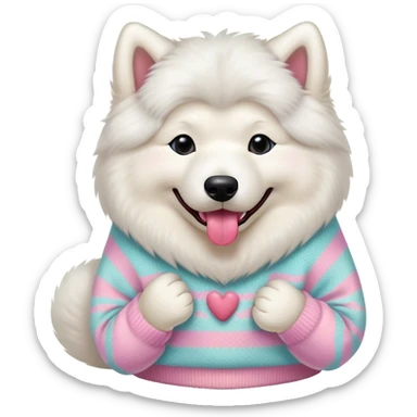 cute 
Samoyed tongue hanging out sitting 
 in a cute pastel sweater sticker
