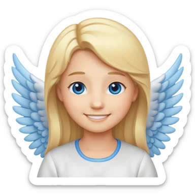 angel emoji blonde hair, blue eyes and smiling, larger wings with darker outline on them and bigger smile and more smiley eyes sticker