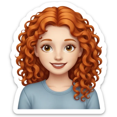 Happy girl with makeup and long curly ginger hair with a casual clothing style sticker