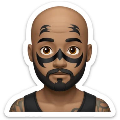 bald bearded man with black face tattoo sticker