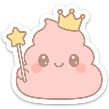 poop princess, kawaii style, blushing cheeks, holding a magic wand sticker