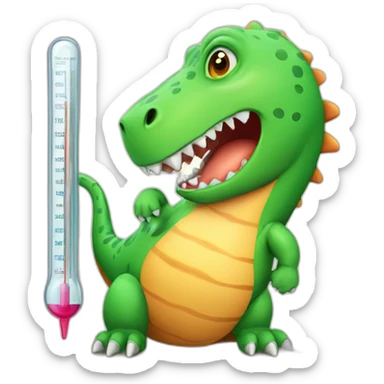 sick dinosaur with thermometer sticker