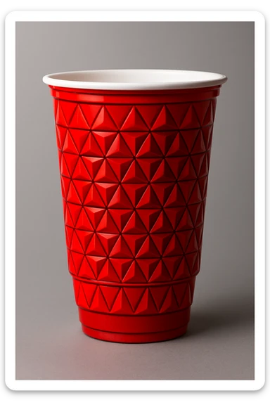 a red plastic party cup with a pyramid pattern, bold and graphic sticker