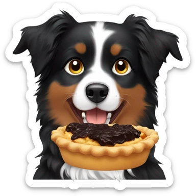 Small black australian shepherd dog eating pie  sticker