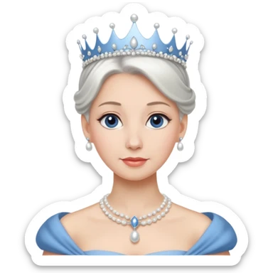 Queen with white bun hair – silver tiara, pearl necklace, elegant gown, blue dress sticker