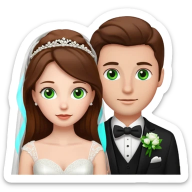 bride and groom white skin brown hair, groom has green eyes sticker