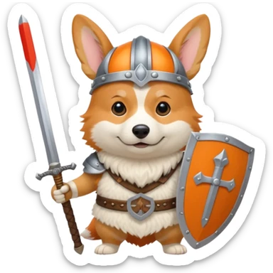 corgi with viking helmet and sword behind sticker