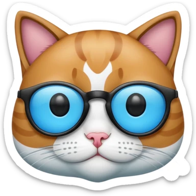 Gato celeste con blanco y sin amarillo y con gafas de pro animado sticker