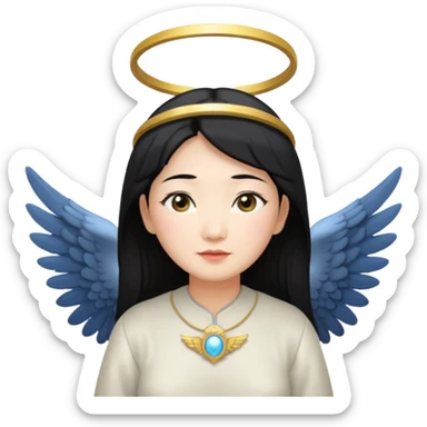 Angel Old Lady with wings black hair asian  smaller eyes w hLo sticker
