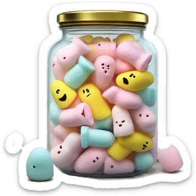 Realistic easter candy Peeps marshmallows in a glass jar with a gold screw on lid on the top. sticker