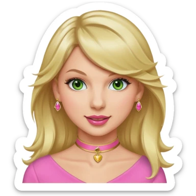 Smiling taylor swift green eyes long blonde hair pink lips pink gold choker sticker
