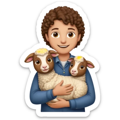 ["Medium-skin shepherd with curly brown hair, holding a lamb."] sticker
