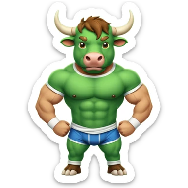 Green bull with clothes sticker