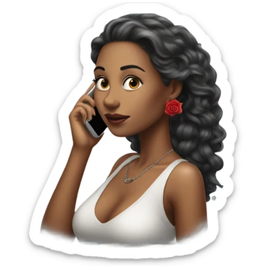 Hyper Realistic beautiful woman model with a small rose tattoo talking on a phone  sticker
