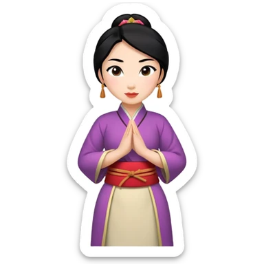 Mulan from hips up, traditional Chinese outfit, black hair, minimal style, larger size sticker