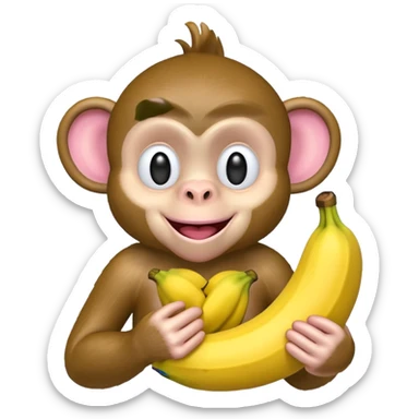 A light pink emoji monkey holding a banana sticker
