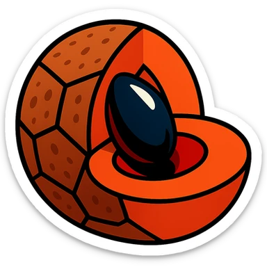 Show the mamey fruit with the seed open and visible in a vibrant toon style, maintaining a transparent background. sticker