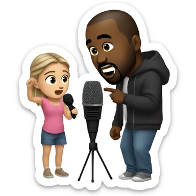 Kanye west singing with a microphone with his daughter  sticker