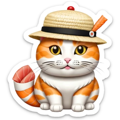 cat wearing a hat made out of sushi sticker