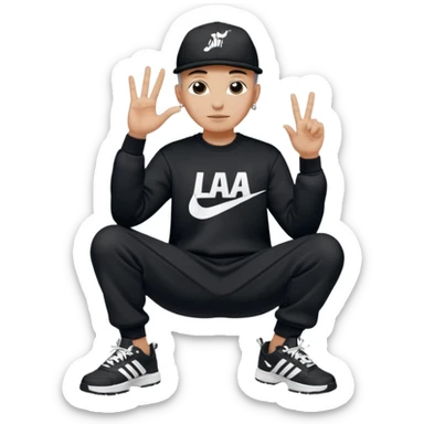 Crea Un Emoji De Cuerpo Completo Que Sea Hombre Con Corte Alucin Que Tenga Gorra Nike, Suéter Negro Que Tenga La Letras LA El La Parte Del Corazón, Zapatos Adidas Con Una Palomita✅, Pantalón Ancho O Bellaco Con Unos Diseños De Palomas Blancas Y Asiendo Una Pose Con Su Mano Que Sea Está 🤙🏽. sticker