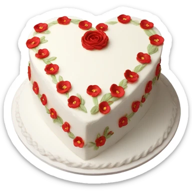 vintage heart-shaped white cake with red flowers sticker