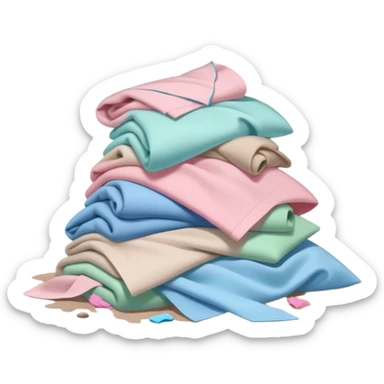 Dirty pile of laundry with green pastel blue pastel pink pastel and beige colours on the ground  sticker
