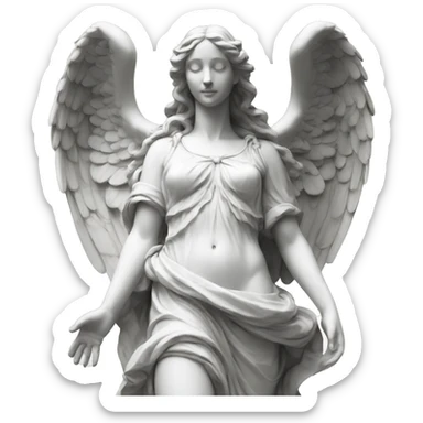 renaissance marble statue of beautiful woman, long hair angel wings sticker