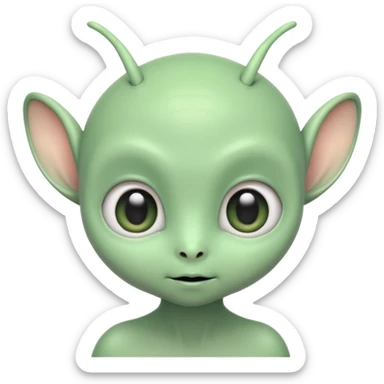 ortrait of a cute alien with round head, big shiny eyes, pastel green skin, small antennae, friendly expression, cartoon style sticker