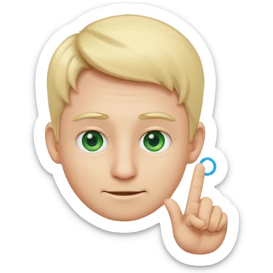 a emoji with two fingers in his nose, make him have a natural white skincolour and blonde hair, blue/green eyes sticker