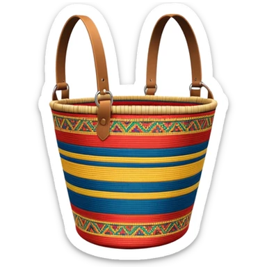 cinematic-realistic-image-of-a-traditional-colombian-mochila bucket bag,-rendered-with-detailed-woven-textures-and-vibrant-patterns bucket bag - with **fabric strap** mochila strap sticker