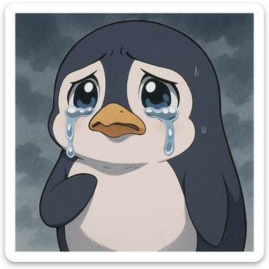anime style penguin crying, looking sad sticker