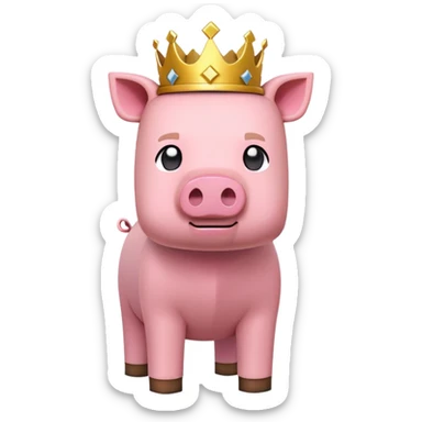 minecraft pig full body pink blocky animal with square head wearing a crown sticker