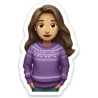 winter, christmas, hispanic, long brown hair, girl, brown eyes, child, full body, purple sweater sticker