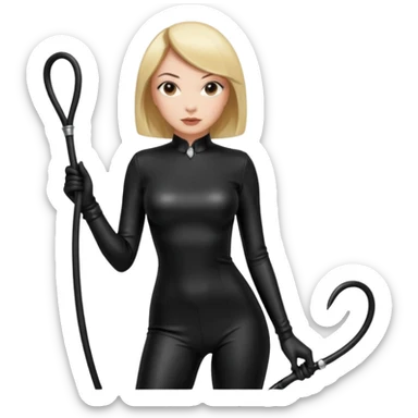 madam with straight bob hairstyle in black latex with whip in hand sticker