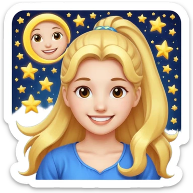 ponytailed girl, sun, moon, star sticker