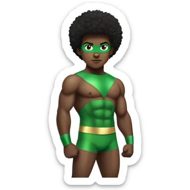 shirtless Muscular Afro teenage boy standing in a green superhero as the Sub Mariner. sticker