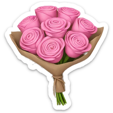 A bouquet of pink flowers wrapped in newspaper sticker