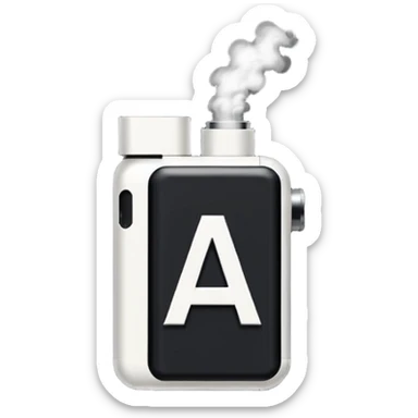 Pixel-art icon, letter [А], designed as mini vape pod. Square canvas, same style as other letters. Black/metallic, flat vector, white outline. sticker