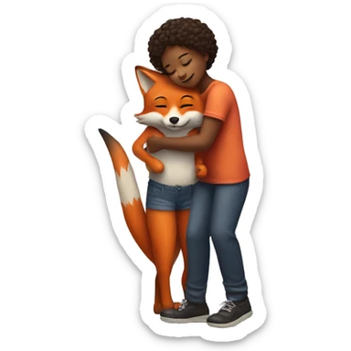 The girl hugs the fox sticker