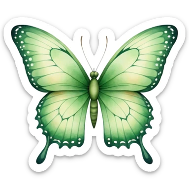 A delicate green butterfly with watercolor texture, featuring soft gradients and intricate wing details, set against a light beige background. sticker